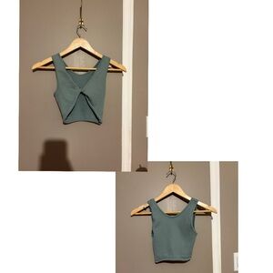 Reversible teal/sage ribbed stretchy top